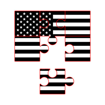 USA flag  jigsaw puzzle background, American flag 2x3 puzzle template, black and white, vector illustration.