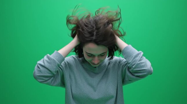 women shaking her head noooo green screen 