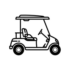 Fototapeta premium A simple black outline drawing of a golf cart with a roof and seat on a white background image view