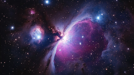 bright cosmic nebula with soft glowing stars and swirling purple and blue clouds