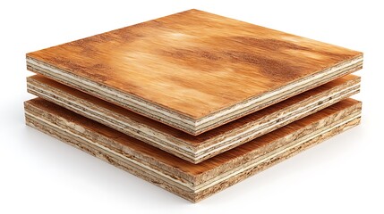 Stacked Wood Plywood Sheets with Close Up, Building Material, and Isolated on White.