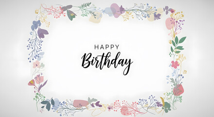 Floral Happy Birthday Frame Elegant Design for Cards and Invitations