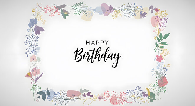 Floral Happy Birthday Frame Elegant Design for Cards and Invitations