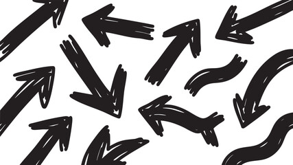 Vector art of abstract pattern of black brush stroke check marks and arrows isolated on white background