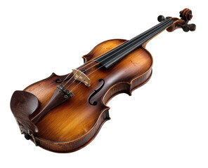 Vintage violin, rich amber hue, angled view