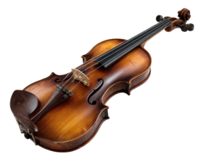 Vintage violin, rich amber hue, angled view