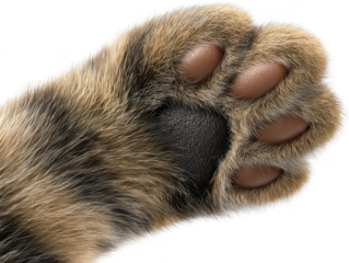 Close up of a Cat's Paw Soft Fur Pink Paw Pads and Detailed Texture