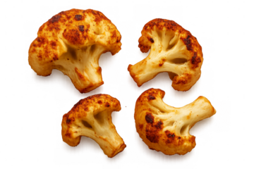 Roasted cauliflower florets with spices on transparent background