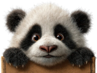 Obraz premium Adorable Baby Panda Cub Peeking from a Brown Cardboard Box A Cute Wildlife Image Perfect for Children's Books