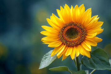 Obraz premium Realistic sunflower bloom in sharp focus contrasted with an artistic blurred background