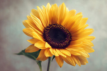 Obraz premium Realistic sunflower head with visible seed details and soft glowing yellow petals in daylight