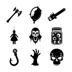 Scary Halloween Horror Props Silhouette Vector Collection