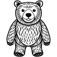 Obraz premium Cartoon teddy bear isolated on white background in black and white