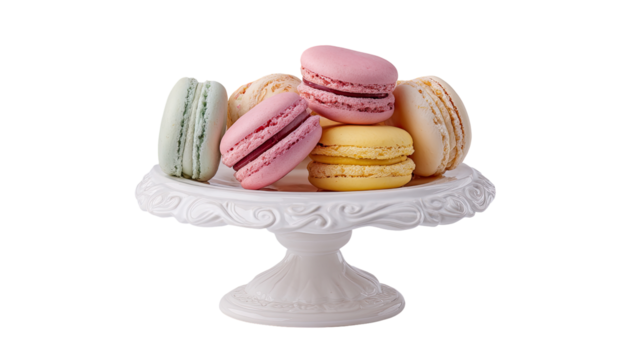 Colorful macarons on a white cake stand - Powered by Adobe
