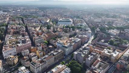 Rome Skyline In Rome Lazio Italy. Birds Eye View Of Medieval Building In Famous District Of City. Sunset Clouds Sky Downtown Cityscape. Sunset Outdoors Downtown . Rome Lazio.