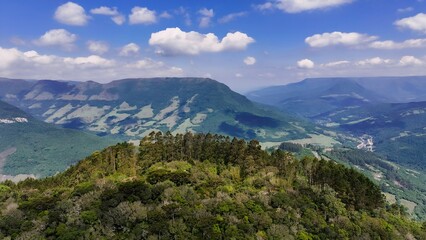 Scenic Mountains In Itati Rio Grande Do Sul Brazil. Birds Eye View Of Peaceful Mountains Valley And Forest Trees. Nature Dramatic Clouds Sky Forest. Nature Landscapes Rural Panoramic.