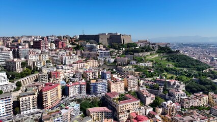 Castel Sant Elmo In Naples Campania Italy. Aerial View Of Landmark Medieval Building In Downtown Scene. Industrial Skyline Skyscrapers Amazing. Industrial Cityscape. Naples Campania.
