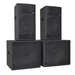 Obraz premium Black professional sound speaker isolated on transparent PNG
