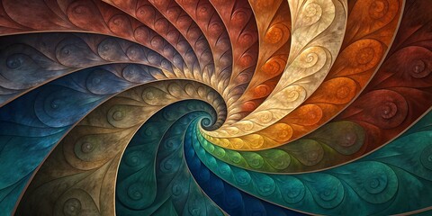 A vibrant multicolored abstract spiral pattern unfolds with textured curves and intricate swirling designs, showcasing a beautiful gradient of artistic colors.