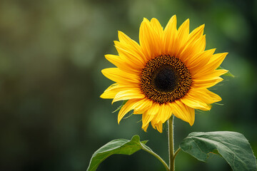 Obraz premium Sunflower flower sharply captured with blurred nature tones providing smooth contrast