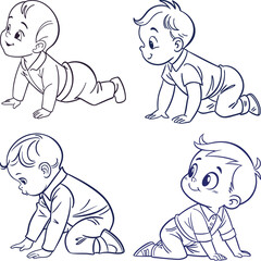 Cute Infant Boy Line Sketch – Stencil Vector Illustration