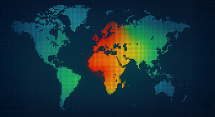 Fototapeta premium Digital World Map with Colorful Temperature Zones