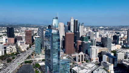 Fototapeta premium Offices Towers In Los Angeles California United States. City Skyline Showing Modern And Traditional Architecture. Industrial Landscape Buildings Stunning. Urban Buildings Town.
