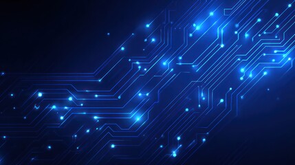 Obraz premium Abstract blue circuit board design with glowing nodes and interconnected lines