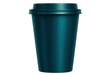 Vector rendering dark teal disposable paper coffee cup, plastic lid, transparent background