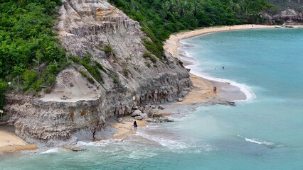 Obraz premium Scenic Cliffs In Porto Seguro Bahia Brazil. Dramatic Landscape Of Beautiful Canyons In The Tropical Scene. Coast Horizon Seaside Summertime. Seaside Beach Panning Wide. Porto Seguro Bahia.