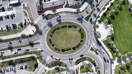 Roundabout Road In Clearwater Florida United States. Powerful Landscape Of The Vehicles In A Famous Road . Town Sky Backgrounds Urban. Outside Backgrounds Up Above. Clearwater Florida.