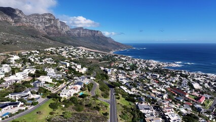 Coastal Road In Cape Town Western Cape South Africa. Aerial View Of Stunning Beach With Crystal...