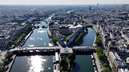 Neuf Bridge In Paris Ile De France France. Modern City Center With Skyscrapers Reflecting The Urban...