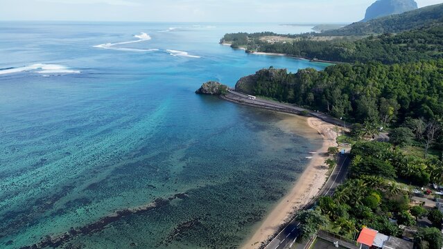 Maconde Viewpoint In Port Louis Mauritius Island Mauritius. Aerial View Of Stunning Beach With Crystal Clear Waters. Shore Clouds Sky Beach Sea. Shore Beach Scenic Coastline.