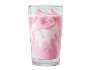 Refreshing Pink Milk Drink with Ice Cubes in a Glass Perfect for Summer