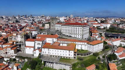 Obraz premium Se Do Porto In Porto Portugal. Stunning Baroque Church Contrasts With The Landscape . Town Clouds Sky Backgrounds Urban. Backgrounds Downtown Panoramic City. Porto Portugal.