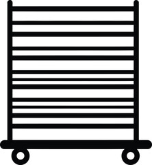 Industrial Cart Icon: A simple graphic of an industrial cart with multiple shelves. The cart is depicted with clean lines and perfect geometry.