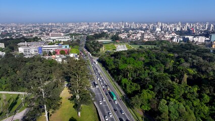 Fototapeta premium Curitiba Skyline In Curitiba Parana Brazil. Drone Capturing The Beauty Square In The Center Of City. Metropolitan Skyline Panoramic City View Stunning. Metropolitan Architecture Business.