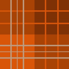 Vibrant shades of orange and brown interlace in a plaid pattern, creating a repeating grid design. Light and dark tones provide contrast, emphasizing the geometric structure.