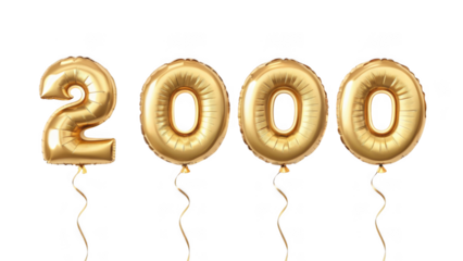 Golden number 2000 balloons isolated on transparent background