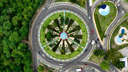 Landmark Roundabout In Manaus Amazonas Brazil. City Skyline Showing Modern And Traditional Architecture. Town Sky Backgrounds Urban. Town Outdoor Panning Wide. Manaus Amazonas.