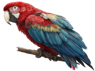 Fototapeta premium Scarlet Macaw Perched on a Branch Vivid Tropical Bird Illustration