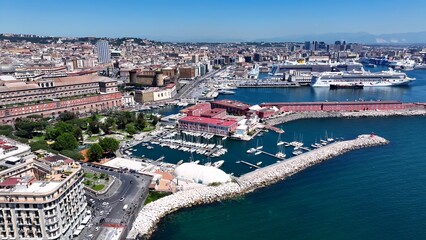 Fototapeta premium Naples Skyline In Naples Campania Italy. Breathtaking Aerial View Of A Lush Tropical Coastline Scenery. Metropolitan Skyline Panoramic City View Stunning. Metropolitan Architecture Business.