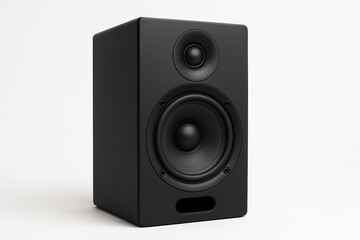 Fototapeta premium Black Audio Speaker Isolated on White Background. Modern Sound Equipment