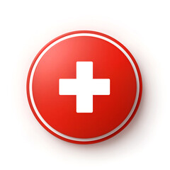 Obraz premium Red circular symbol with white cross on a clean background