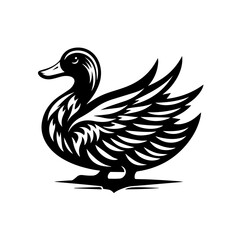 Obraz premium Black and white duck illustration isolated on white background