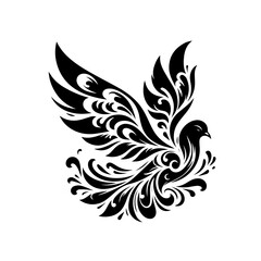 Flying dove isolated on white background with decorative wings illustration