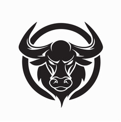 Black Bull in Circle Logo Design Inspiration on white background.