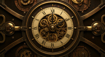 Obraz premium Intricate Steampunk Clockwork Mechanism: A Masterpiece of Time