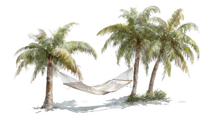 Serene Hammock Scene Relaxing in the Shade of Lush Palm Trees on a Tropical Beach